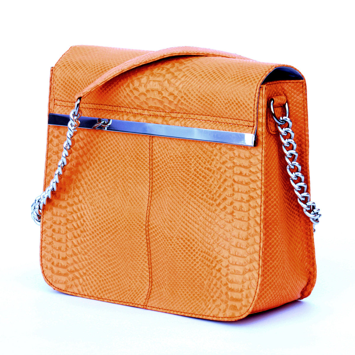 Glass Handbag Frankie Crossbody Handbag in Orange snake stamped leather