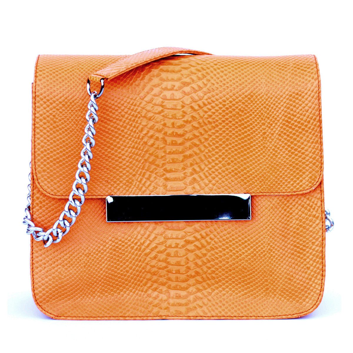 Glass Handbag Frankie Crossbody Handbag in Burnt Orange snake stamped leather