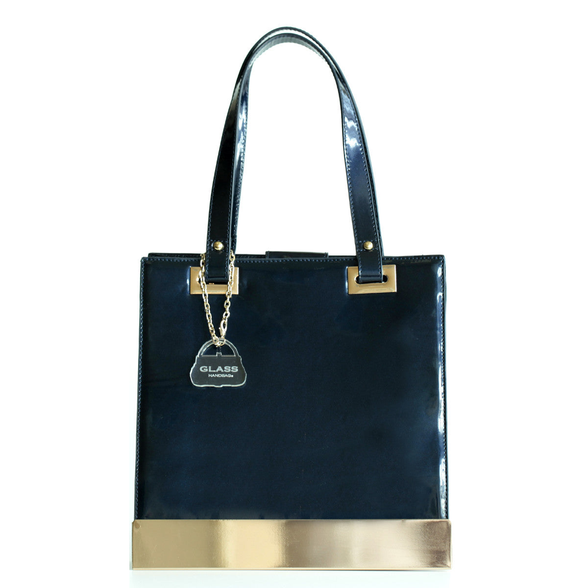 Glass Handbag Jewel Patent Shoulder Bag in Blue Sapphire