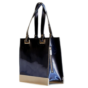 Glass Handbag Jewel Patent Shoulder Bag in Sapphire Blue