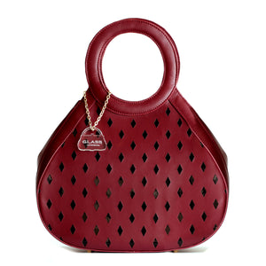 Glass Handbag Teardrop Satchel in Red napa leather with black accent plus free gift Rave