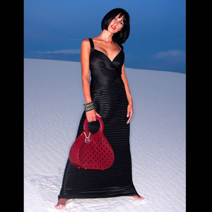Glass Handbag Teardrop Satchel in Red diamond cut napa leather fashion model