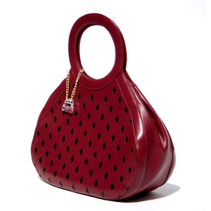 Glass Handbag Teardrop Satchel in Red diamond cut napa leather