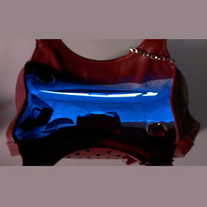 Glass Handbag Teardrop Satchel in Red diamond cut napa leather with interior lighting system